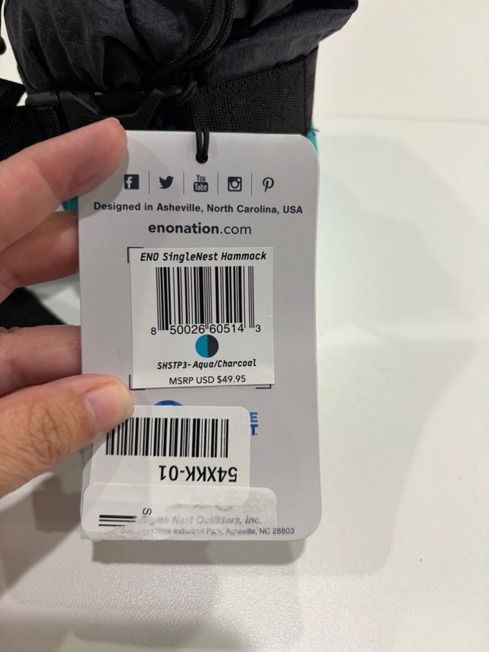 ENO SingleNest Hammock 9’4”x4’7” Aqua Teal Grey NWT Lightweight Durable 400-lb - Picture 5 of 7